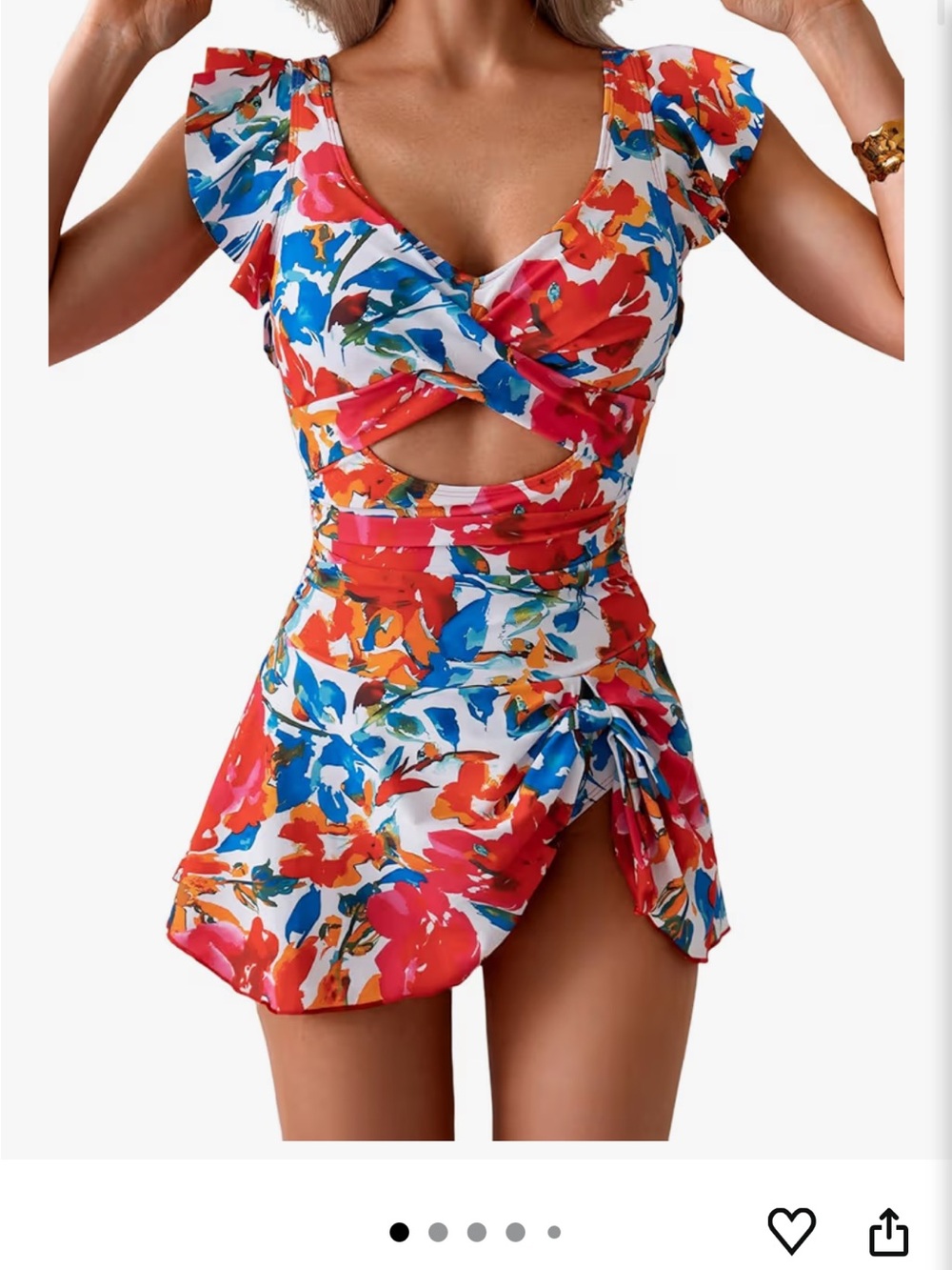 Floral V-Neck Ruffle Skater Dress in Bright Multi